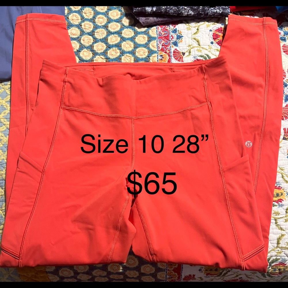 Lululemon swift speed legging, size 10, coral orange